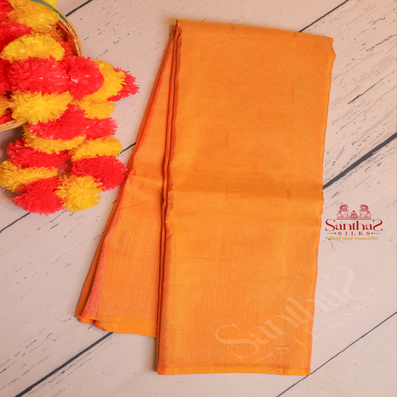 BORDERLESS YELLOW COLOUR BODY WITH GOLDEN ZARI FANCY BUTTA WITH CONTRAST BLOUSE