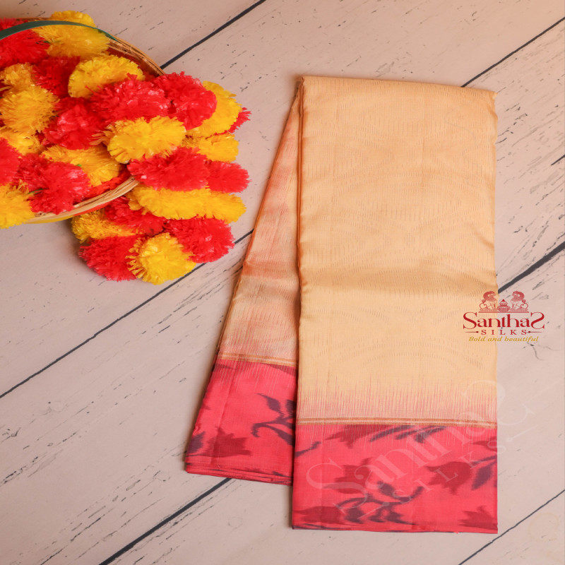 SANDAL COLOUR BODY WITH GOLDEN ZARI FANCY PATTERN WITH CONTRAST BLOUSE & BORDER