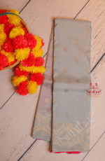 BORDERLESS BLUE GREY COLOUR BODY WITH GOLDEN ZARI COIN BUTTA WITH CONTRAST BLOUSE