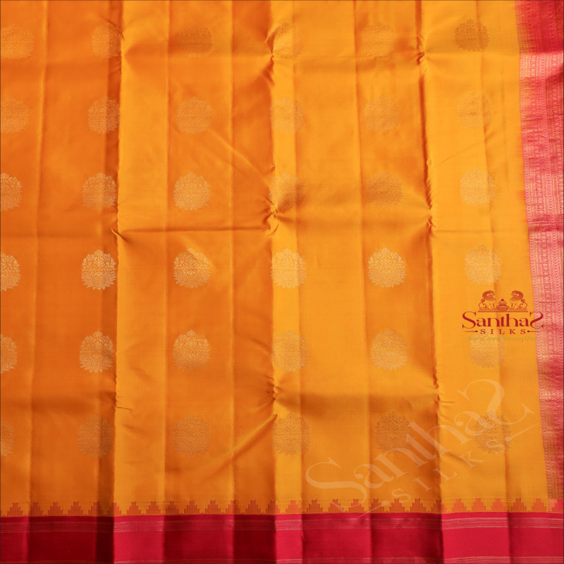 FIRE YELLOW COLOUR BODY WITH GOLDEN ZARI MOTIFS AND CONTRAST PALLU & BLOUSE