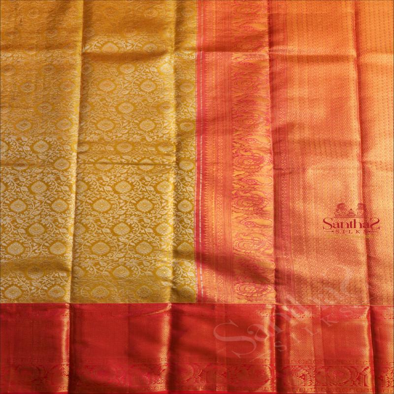 FLOURACENT GREEN COLOUR BODY WITH GOLDEN & SILVER ZARI FANCY DESIGN AND CONTRAST PALLU & BLOUSE