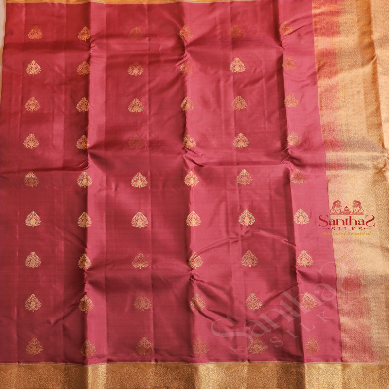 ROUGE PINK COLOUR BODY WITH GOLDEN ZARI BUTTAS AND CONTRAST PALLU & BLOUSE