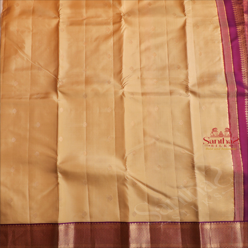 BEIGE COLOUR BODY WITH GOLDEN ZARI DIAMOND BUTTAS AND CONTRAST PALLU & BLOUSE