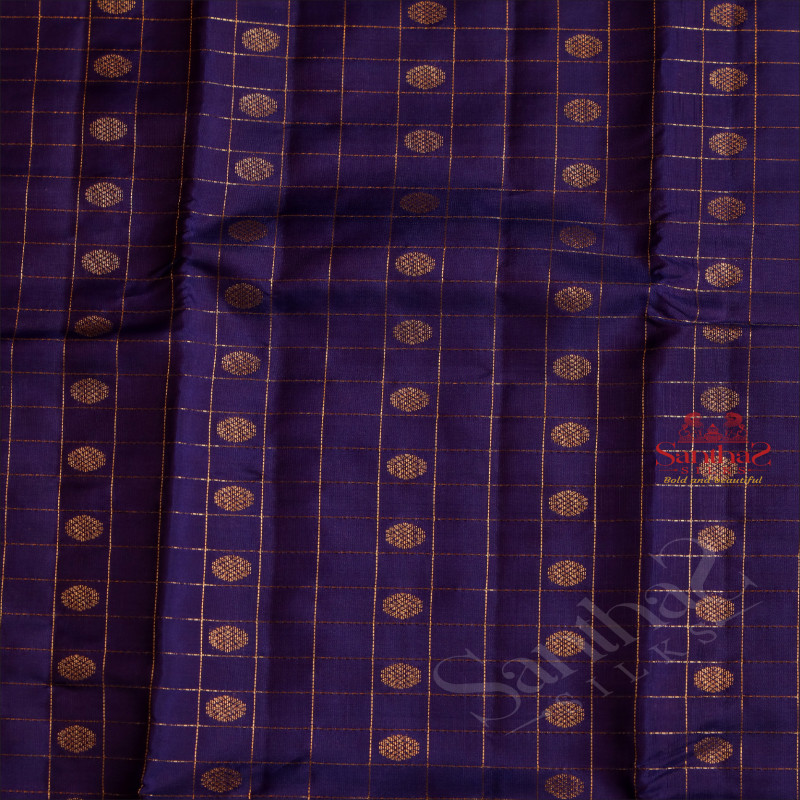 VIOLET COLOUR BODY WITH GOLDEN ZARI CHECKED BOXES & CHAKRA BUTTAS AND SELF COLOUR PALLU & BLOUSE