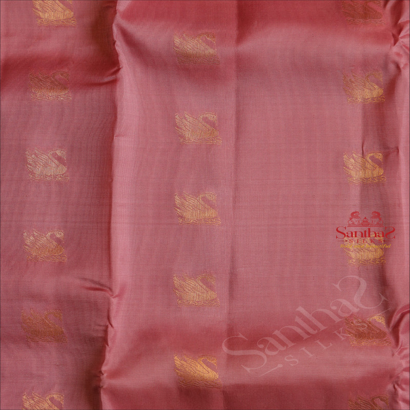 PASTEL TULIP PINK COLOUR BODY WITH GOLDEN ZARI CRANE BUTTAS AND SELF COLOUR PALLU & BLOUSE