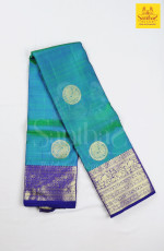 Green Pure Silk Saree with Ink Blue Zari Border