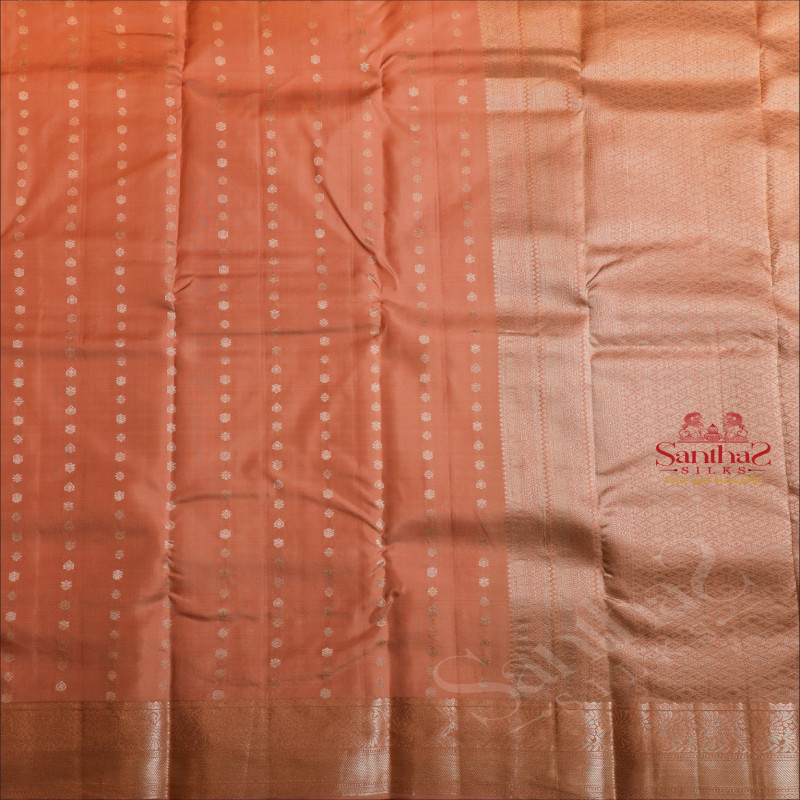 PASTEL FLESH COLOUR WITH SILVER ZARI DHIYA BUTTAS AND SELF COLOUR PALLU & CONTRAST BLOUSE