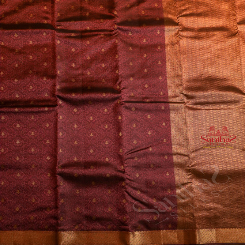 RAW CHOCOLATE COLOUR BODY WITH BANARAS EMBOSED DESIGN AND SELF COLOUR PALLU & BLOUSE