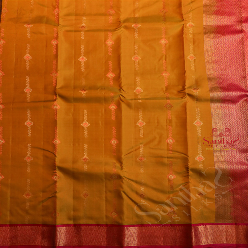 MEHANDI GREEN COLOUR BODY WITH GOLDEN & COPPER ZARI BUTTAS AND CONTRAST PALLU & BLOUSE