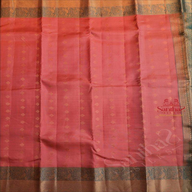 PASTEL TULIP PINK COLOUR BODY WITH GOLDEN ZARI BUTTAS AND CONTRAST PALLU & BLOUSE