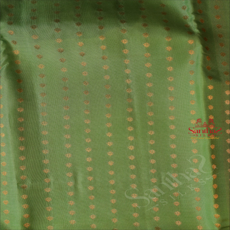 LIGHT GREEN COLOUR BODY WITH GOLDEN ZARI BUTTAS AND CONTRAST PALLU & BLOUSE