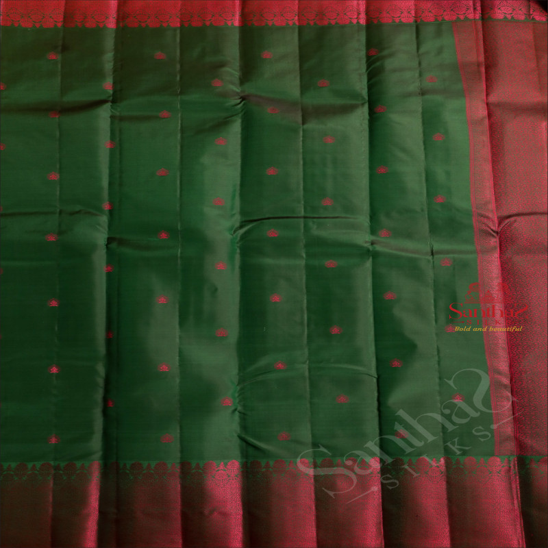 DARK GREEN COLOUR BODY WITH RANI PINK COLOUR ZARI BUTTAS AND SELF COLOUR PALLU & BLOUSE