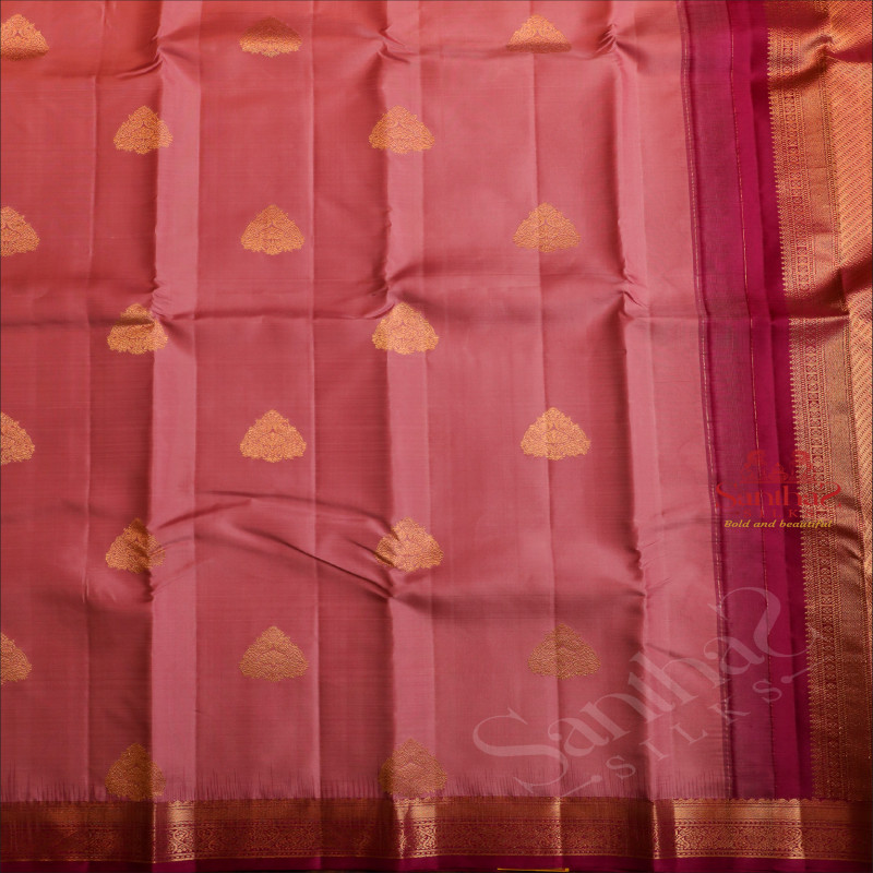 BABY PINK COLOUR BODY WITH GOLDEN ZARI BUTTA WITH CONTRAST BLOUSE & BORDER