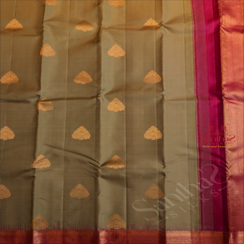 CARDAMOM GREEN COLOUR BODY WITH GOLDEN ZARI BUTTA WITH CONTRAST BLOUSE & BORDER