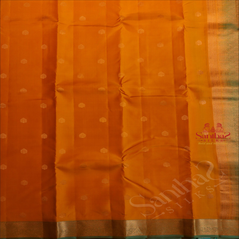 MUSTARD YELLOW COLOUR BODY WITH GOLDEN ZARI BUTTA WITH CONTRAST BLOUSE & BORDER