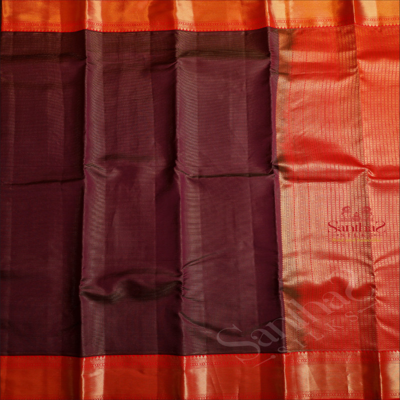 DARK PURPLE COLOUR BODY WITH STRIPS WITH CONTRAST BLOUSE & BORDER