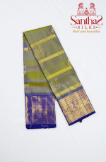 Olive Green Double shade Pure Silk Saree with Violet Border