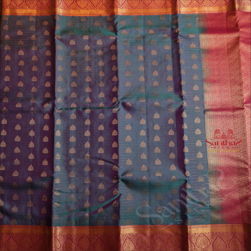 BLUE COLOUR BODY WITH ZARI STRIPS AND BUTTA WITH CONTRAST BLOUSE & BORDER