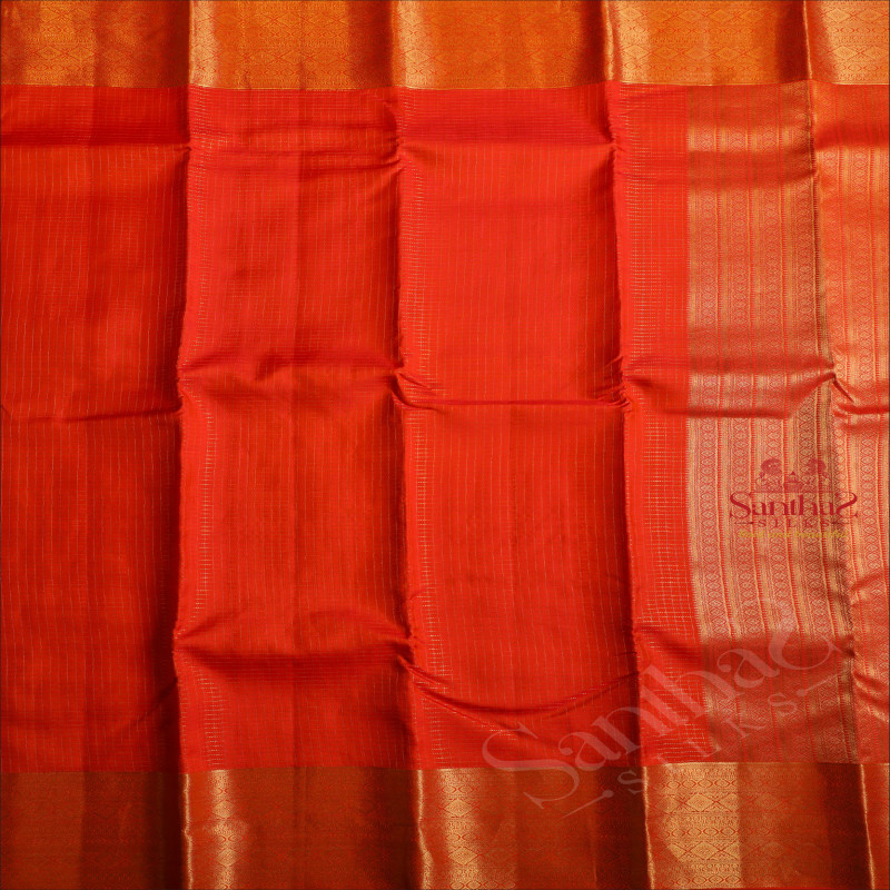 ORANGE COLOUR BODY WITH GOLDEN ZARI VAIRA OOSI CHECKS AND SELF COLOUR PALLU & BLOUSE