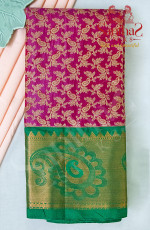 PINK COLOUR BODY IN LEAF BUTTA WITH CONTRAST BLOUSE & BORDER