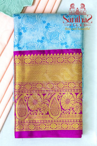 sky-blue-colour-body-in-floral-butta-with-contrast-blouse-border