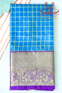 blue-colour-body-in-checked-pattern-with-contrast-blouse-border