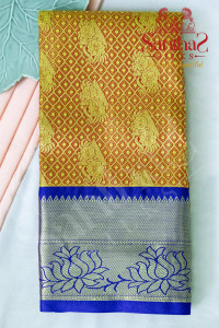 orange-colour-body-in-zari-butta-with-contrast-blouse-border