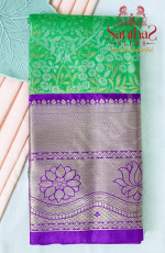 GREEN COLOUR BODY IN FLORAL PATTERN WITH CONTRAST BLOUSE & BORDER