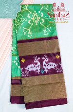 GREEN COLOUR BODY IN IKKAT PRINT WITH CONTRAST BLOUSE & BORDER