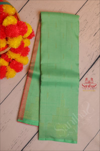 borderless-aquamarine-green-colour-body-with-golden-zari-temple-butta-with-contrast-blouse