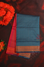 BLUE COLOUR CHECKED BODY WITH THREAD BUTTA WITH CONTRAST BLOUSE & BORDER