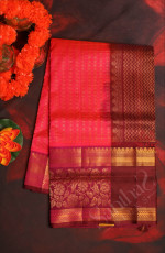 PINK COLOUR CHECKED BODY WITH GOLDEN ZARI BUTTA WITH CONTRAST BLOUSE & BORDER