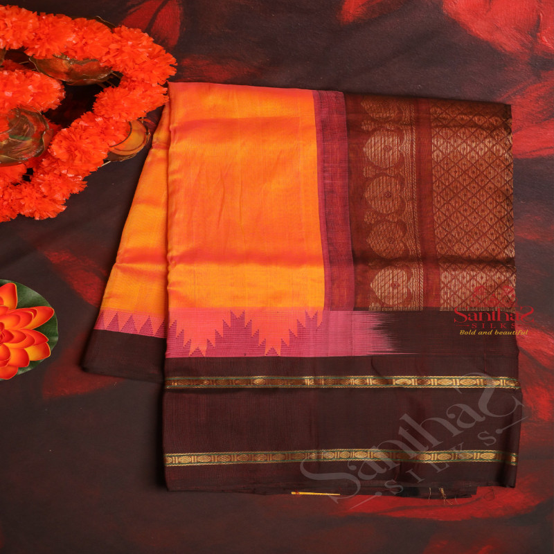 DUAL SHADE YELLOW COLOUR BODY WITH CONTRAST BLOUSE & BORDER