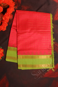 light-pink-colour-checked-body-with-golden-zari-butta-with-contrast-blouse-border