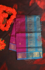 VIOLET COLOUR BODY WITH GOLDEN ZARI ANNAM BUTTA WITH CONTRAST BLOUSE & BORDER