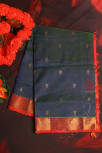 blue-colour-body-with-golden-zari-gopuram-butta-with-contrast-blouse-border