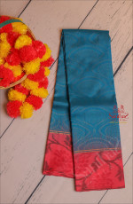BLUE COLOUR BODY WITH GOLDEN ZARI EMBOSED WITH IKKAT CONTRAST BORDER & BLOUSE 
