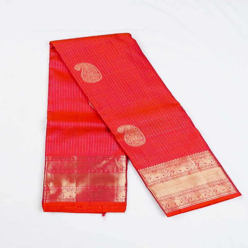 Orangish Peach Vairaoosi Pure Silk Saree