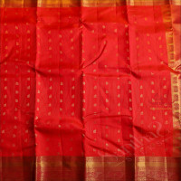 RED COLOUR BODY WITH GOLDEN ZARI STRIPS & BUTTA AND CONTRAST PALLU & BLOUSE