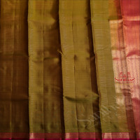 OLIVE GREEN COLOUR WITH GOLDEN ZARI STRIPS AND CONTRAST PALLU & BLOUSE