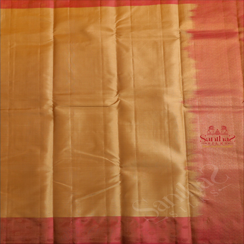 CREAM COLOUR BODY WITH GOLDEN ZARI STRIPS AND CONTRAST PALLU & BLOUSE