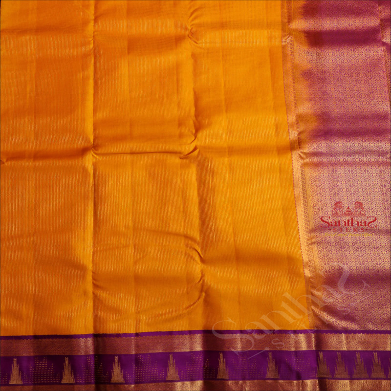 MANGO YELLOW COLOUR BODY WITH VAIRA OOSI PATYTERN STRIPS AND CONTRAST PALLU & BLOUSE