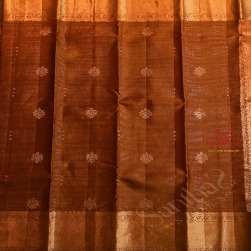 CARAMEL BROWN COLOUR BODY WITH ZARI BUTTA WITH CONTRAST BLOUSE