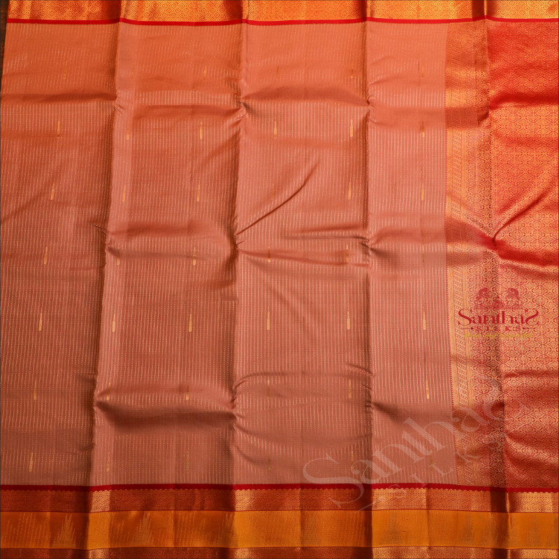 DARK PEACH COLOUR BODY WITH ZARI MOTIF WITH CONTRAST BLOUSE & BORDER