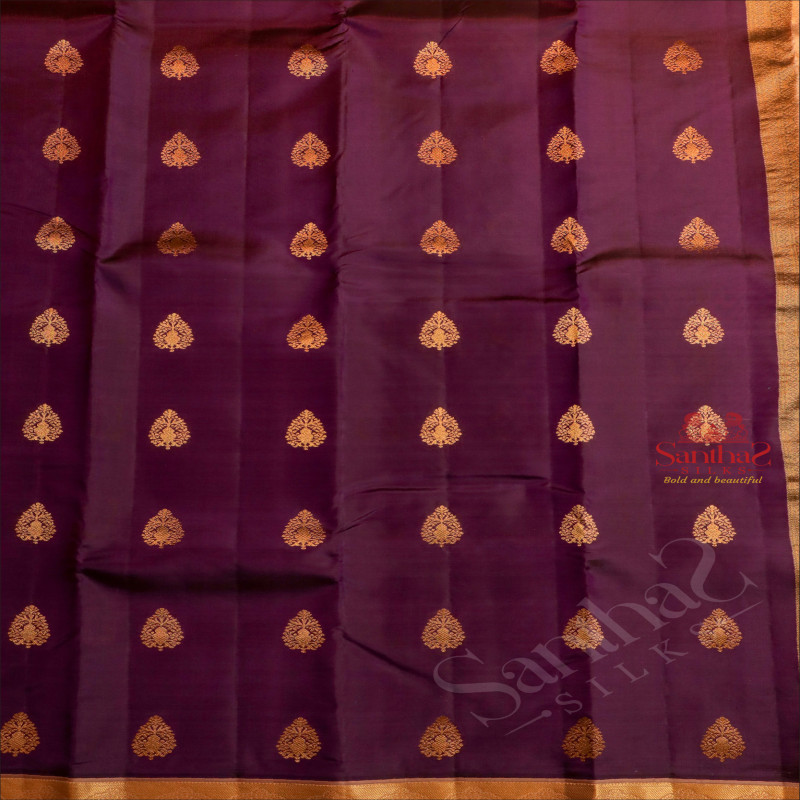 DARK PURPLE COLOUR BODY WITH ZARI BUTTA WITH CONTRAST BLOUSE & BORDER