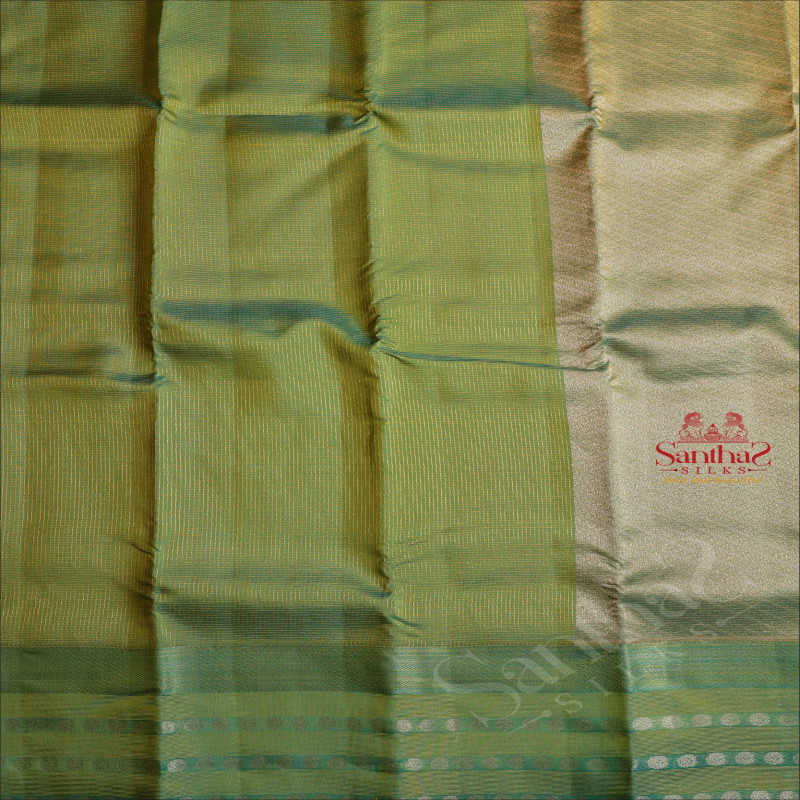 PISTACHIO GREEN COLOUR BODY WITH GOLDEN ZARI CHECKED BOXES AND SELF COLOUR PALLU & BLOUSE