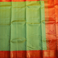 GREEN COLOUR BODY WITH STRIPS WITH CONTRAST BLOUSE & BORDER