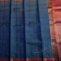 PRUSSIAN BLUE COLOUR STRIPS BODY WITH CONTRAST BLOUSE & BORDER