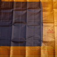 PRUSSIAN BLUE COLOUR BODY WITH GOLDEN ZARI STRIPS AND CONTRAST PALLU & BLOUSE