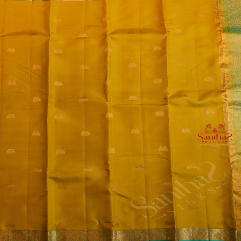 PEAR GREEN COLOUR BODY WITH GOLDEN ZARI BUTTAS AND CONTRAST PALLU & BLOUSE